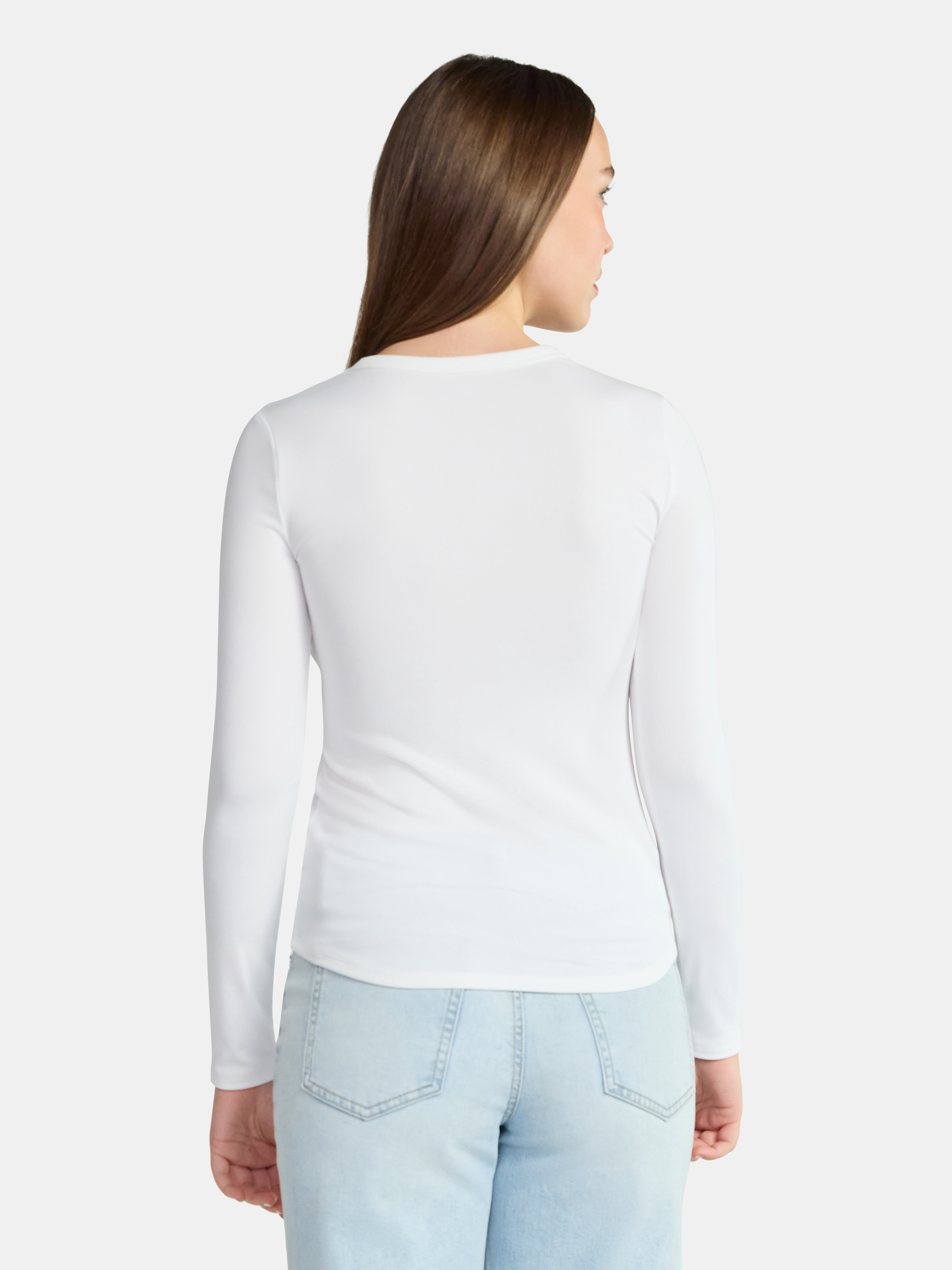 No Boundaries Ribbed Crewneck Tee with Long Sleeves, 1 or 2-Pack, Women's & Women's Plus XXS-XXL