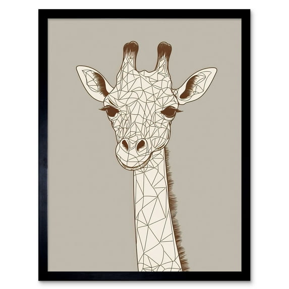 Cute Giraffe Head Line Drawing Illustration Art Print Framed Poster Wall Decor 12x16 inch