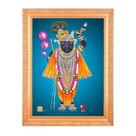 Bm Traders Shreenathji Digital Print Photo In Golden Artwork Frame (11 x 14 Inch) OR (27.94 X 35.56 Cm) Religious Gifting
