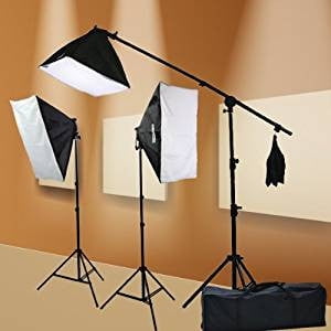 Single Softbox Kit - ePhoto Digital Photography Video 2400 Watt THREE Softbox Lighting & Boom Hair Light Kit