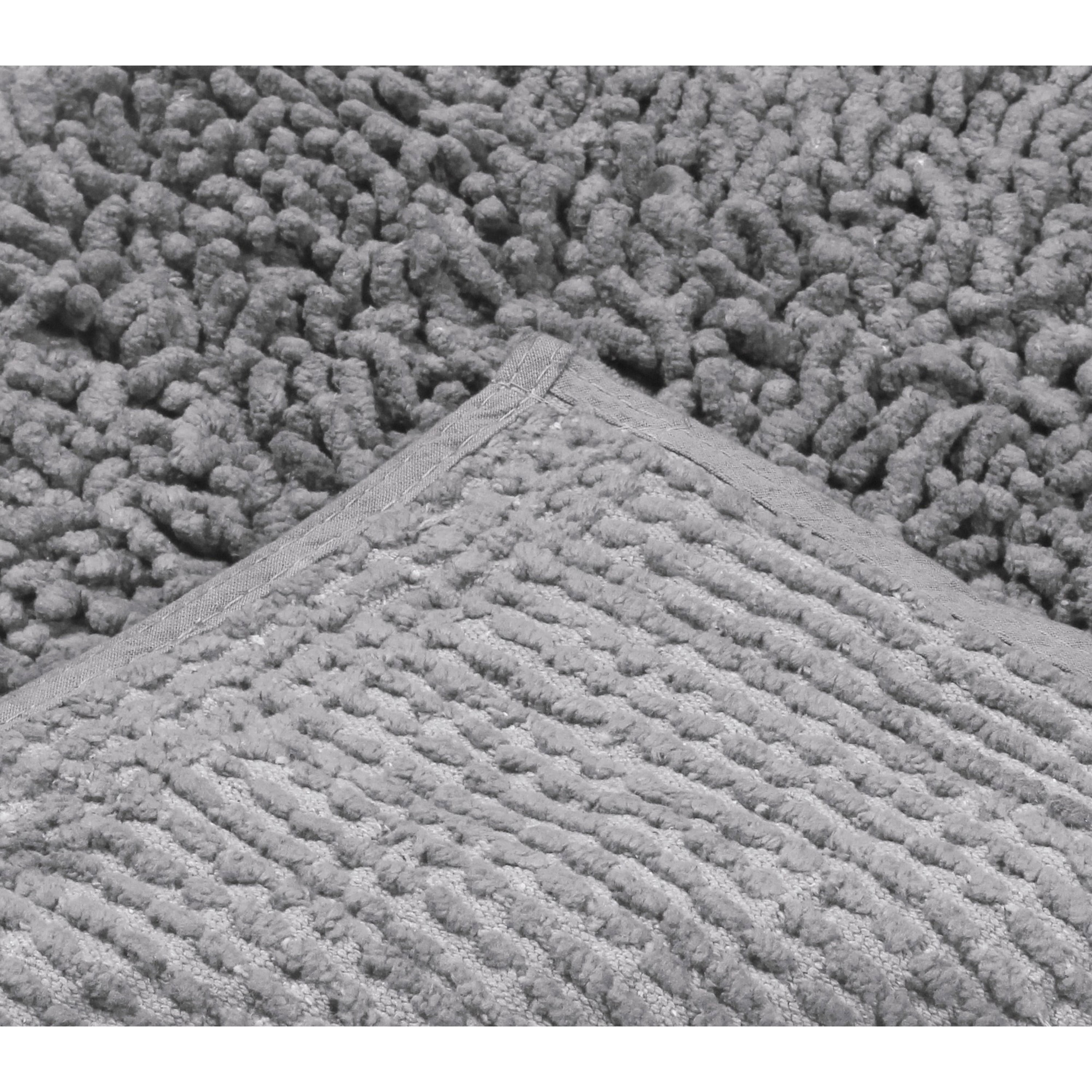 Home Weavers Fantasia Bath Rug 100% Cotton Non-Slip Bathroom Rug Set Machine Washable Bathroom Rug-17"x24", Bath Rug- 21"x34", Gray Color 2 Piece Bath Rug set