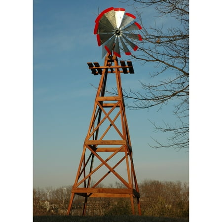 Decorative 13 Ft Wood Backyard Windmill With Red Tips Walmart Com