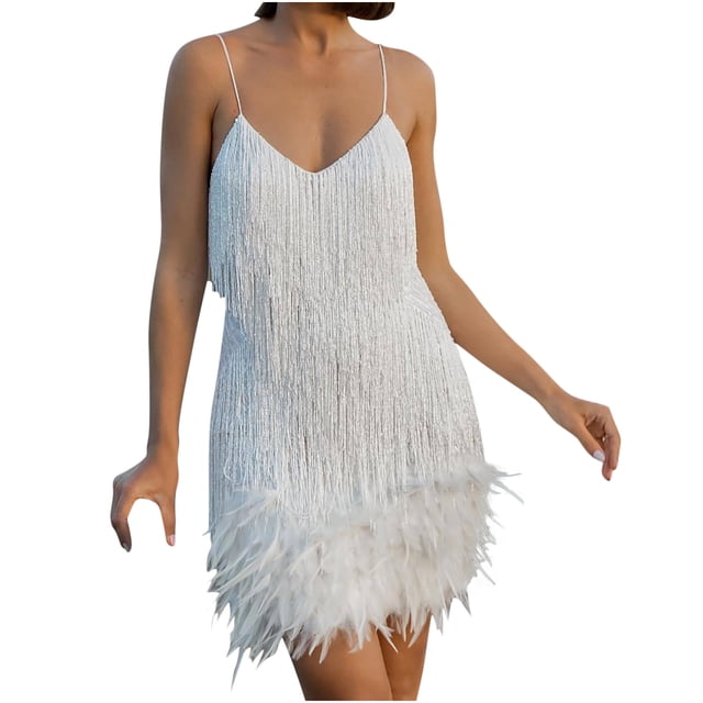 Pompotops Robe Mini Sans Manches à Paillettes et Col Rond pour Femmes, Mode, Unie, Robe de Soirée