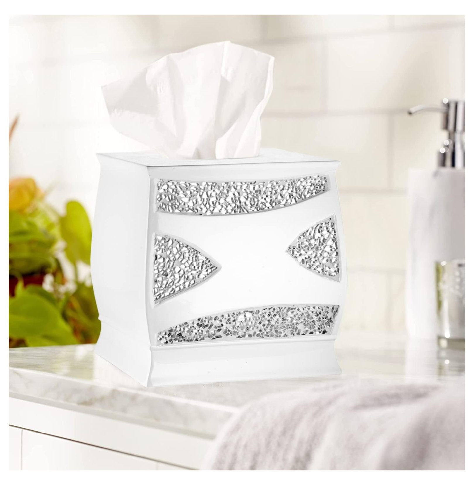 KriKac Sinatra White Modern Decorative Beautiful Designs Luxury Mosaic Glass Facial Tissue Covers 2 Count