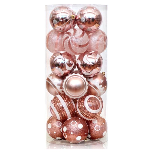Monstrate Paquete de 24 bolas de Navidad, festival temático, decoración de ambientes festivos, colgante reutilizable para jardín al aire Kits de decoración para fiestas Oro rosa
