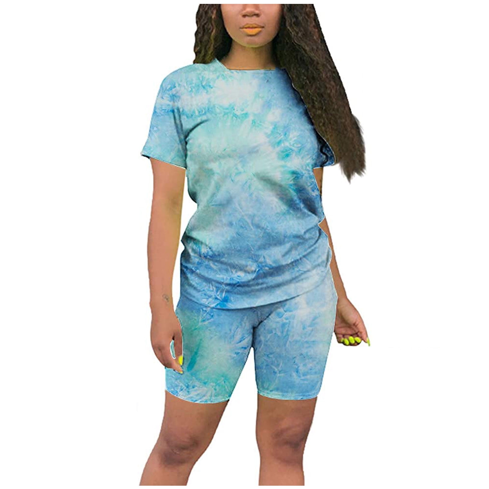 OGLCCG Women's Tie Dye Summer Tracksuits 2 Piece Outfits Short Sleeve ...