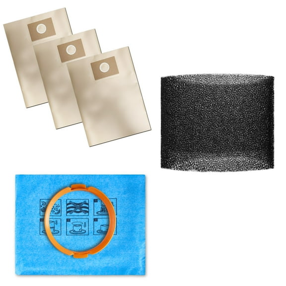 25-1230 High-Efficiency Disposable Bag 3-Pack, Foam Filter, Cloth Filter & Clamp,Fits Hyper Tough 3 Gallon Vacuum (AT18203P-3B)
