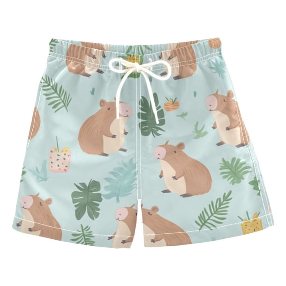 Kids' Beach Pants Comfortable Swim Trunks Capybaras in Playful Poses Shorts for Pool Vacation and Lounge Wear 2T