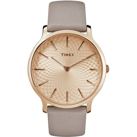 Timex Women's Metropolitan 40mm Gray/Rose Gold-Tone Watch, Leather Strap