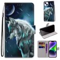 thumbnail image 1 of SaniMore for iPhone 13 Pro Max 6.7 "2021 PU Leather Case with Card Slots Detchable Lanyard Color Painting Luxury Pattern Flip Kickstand Shcokproof Wallet Case For iPhone 13 Pro Max, Wolf, 1 of 10