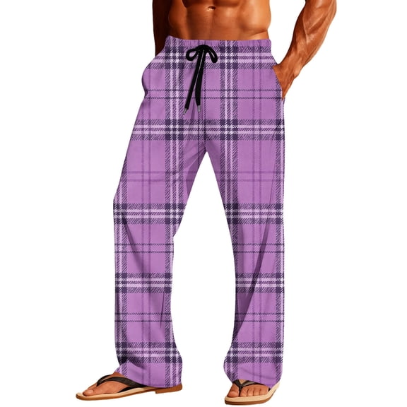 Ceisia Mens Plaid Pajamas Pants Elastic Waist With Pockets Sleep Soft Lounge Sleep Bottoms Purple M Gift
