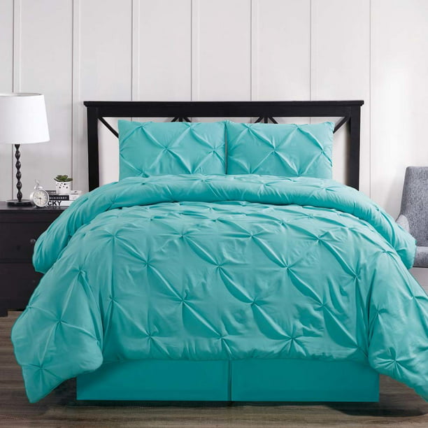 Luxury Oxford Pinch Pleated Down, Turquoise King Size Bed Skirt