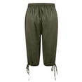 thumbnail image 4 of HKYNLAG Bermuda Shorts for Women Knee Length Cotton Linen Elastic Waist Drawstring Shorts Summer Capris Pants with Pockets Army Green S, 4 of 7