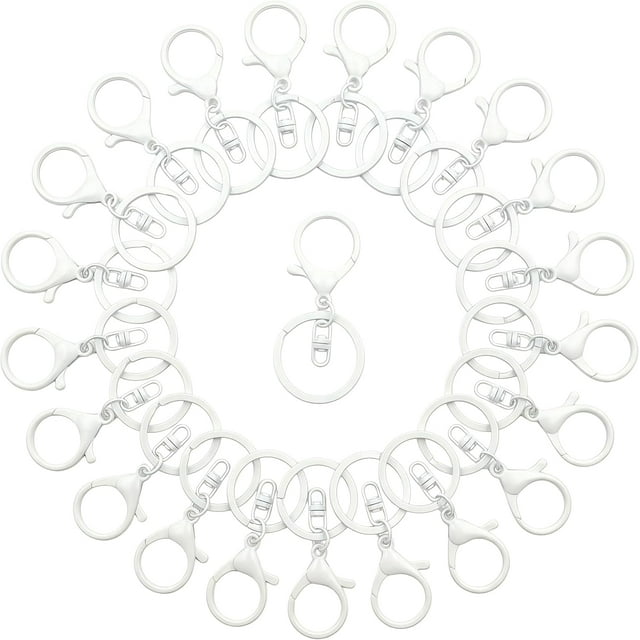 Lobster Claw Clasps for Keychains 24Pcs Metal Large Lobster Claw Clasps Flat Split Key Chain Rings Bag Charm Clip Keychain Clip Hooks for DIY Key Chain Supplies Accessories.,White