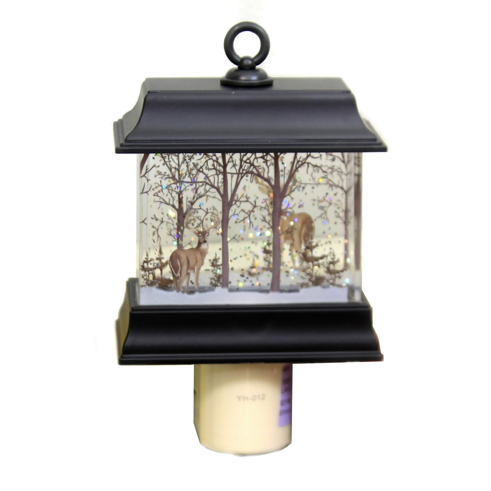 Christmas LANTERN DEER NIGHT LIGHT Acrylic Winter Holiday Glitter