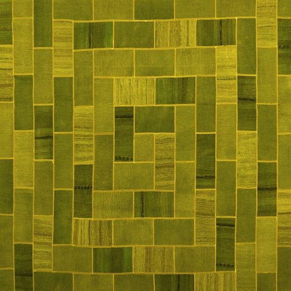 Ahgly Company Indoor Square Patchwork Yellow Transitional Area Rugs, 5' Square