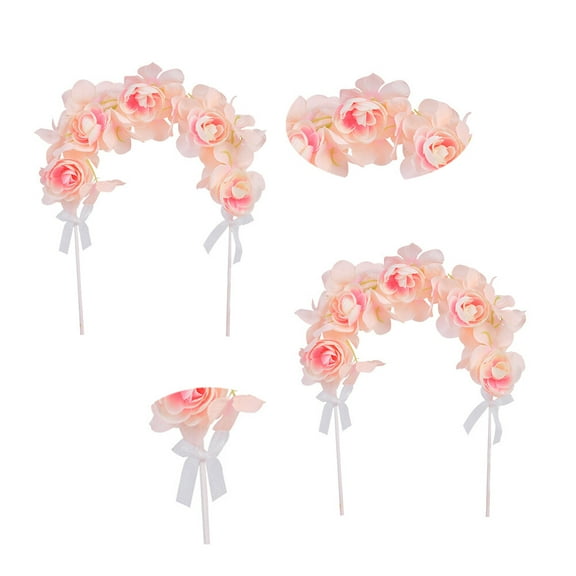 LABSERRON 1Pcs Artificial Flower Arch Design Cake Flower Topper Pink Cloth Plastic for Valentine's Day Party Engagement