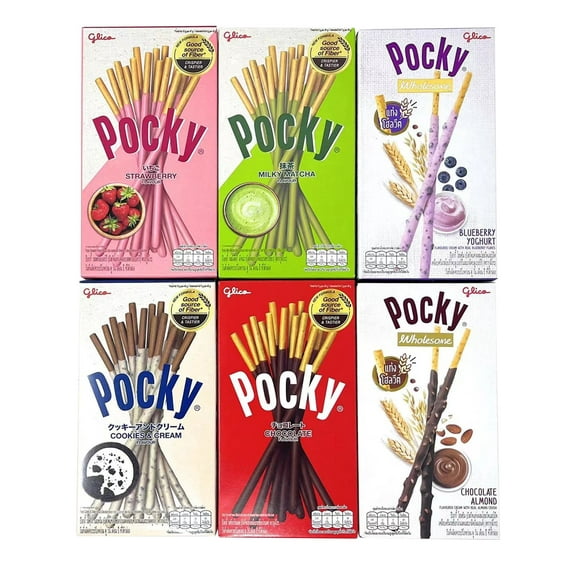 Pocky Biscuit Stick 6 Flavors Variety Pack (Pack of 6) (Total 8.84 oz) - Classic Flavors and Fun New Flavors - Yogurt and Choc Almond