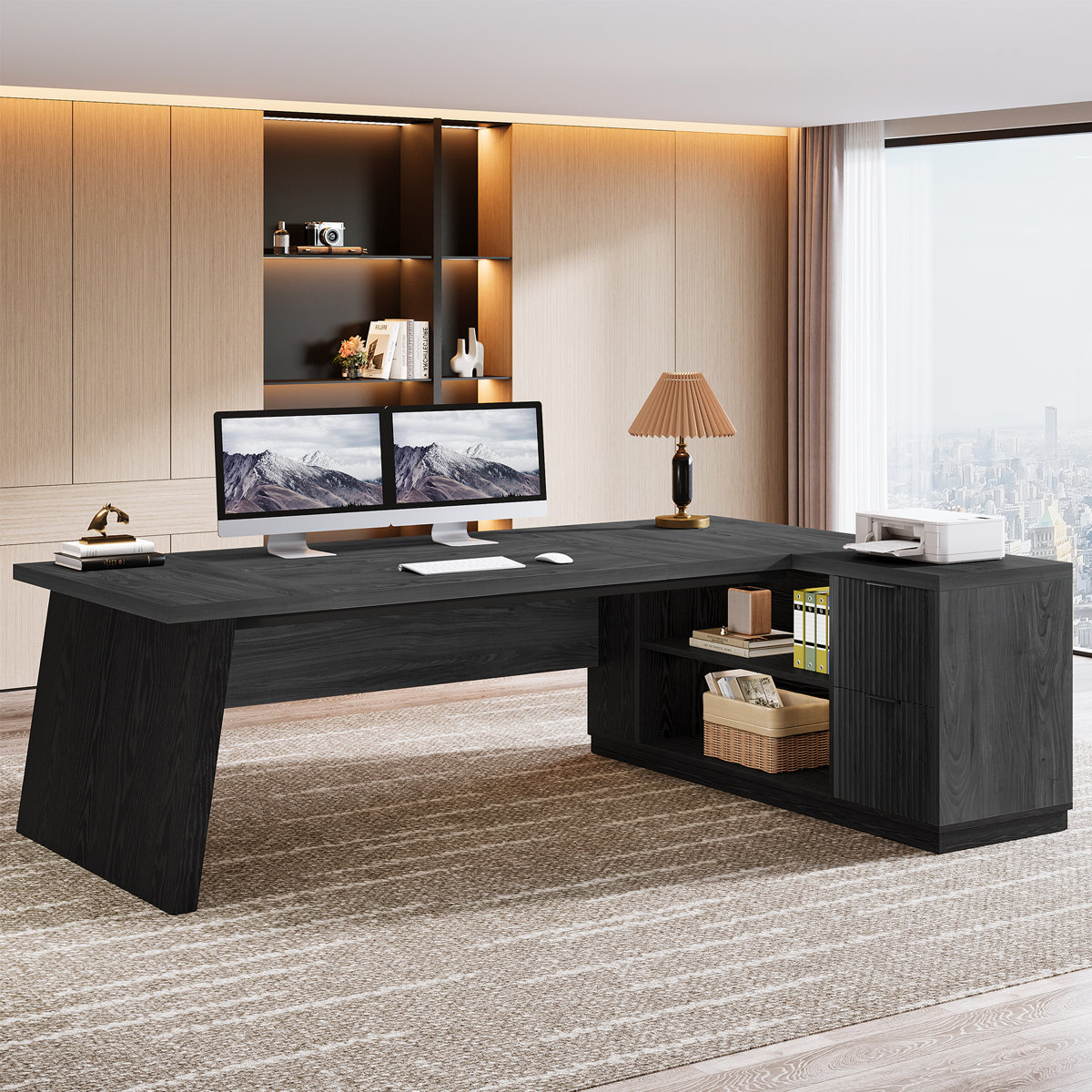 Tribesigns 78-Inch L Shaped Large Executive Desk (Gray & Black)