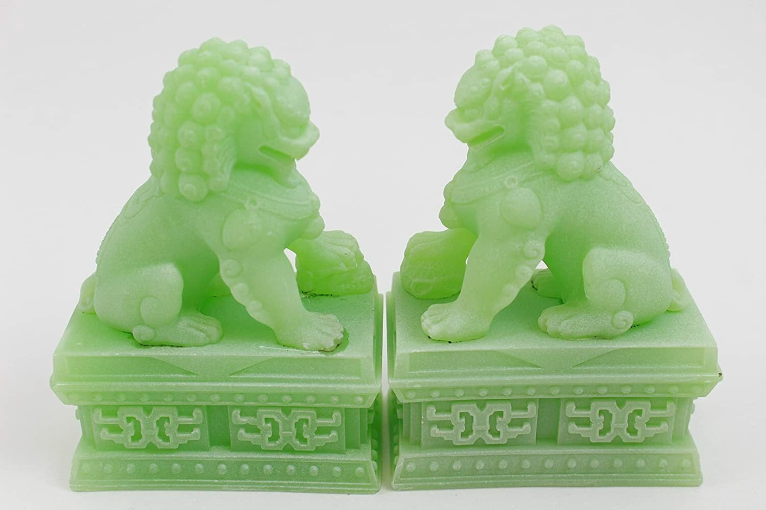 Pair Palace Door Guardian Lions Fu Dogs Green Sand Feng Shui Decor. Glow in Dark KT00267