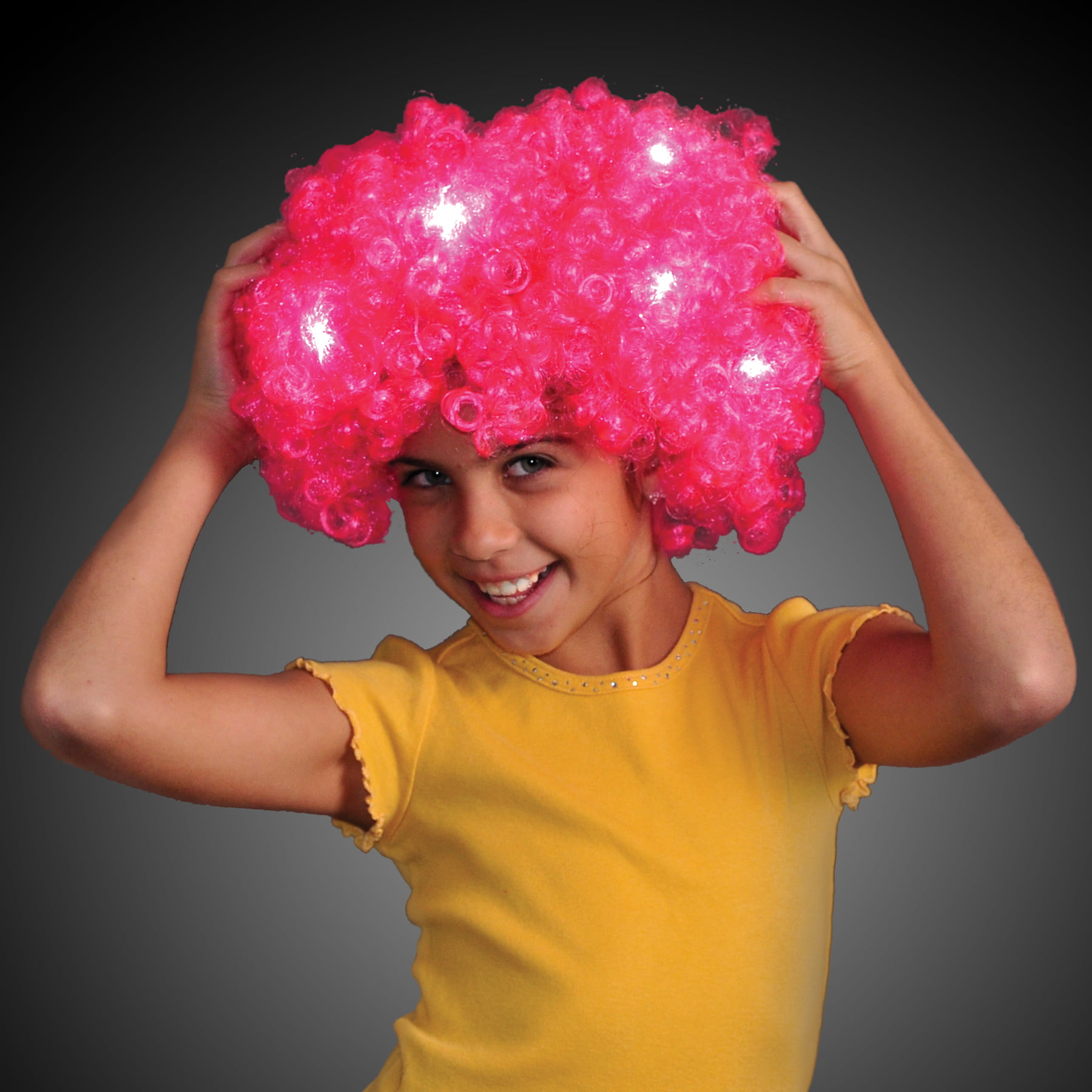Pink Afro Wig with Flashing LEDs 