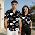 thumbnail image 2 of Stamzod Valentines Couple Shirts Men Women Summer Short Sleeve Button Up Shirt Men Lover Heart Casual Shirts Black XXXL, 2 of 6