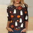 thumbnail image 2 of Enjoytime Halloween Shirt for Women Crew Neck 3/4 Sleeve Ghost Pumpkin Graphic Tops Plus Size Fashion Vintage Funny Casual Tees, 2 of 5