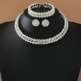 thumbnail image 3 of SmartBy 3 Pcs/Set Women Jewelry Set Rhinestone Double-layered Floral Decor Necklace Earrings Bracelet Set Adjustable Length Bride Wedding Jewelry for Prom Banquet, 3 of 6