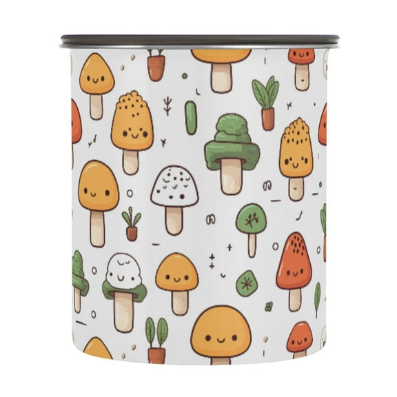 Cute Mushroom Airtight Coffee Bean Canister 30oz Food Storage Containers with Lids For Gournd, Tea, Sugar, Flour, Rice, Cereal, Candy Cookie Jar