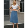 thumbnail image 7 of DARING DIVA Women's Button Down Front Slit A Line Midi Jean Skirts S Blue, 7 of 7