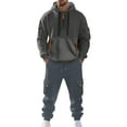 thumbnail image 2 of MLQIDK Mens Workout Gym 2 Piece Set Winter Sweatsuits Fleece Hoodie and Cargo Sweatpants Big and Tall Athletic Casual Tracksuits Jogging Sweat Suits Lounge Outfit Navy 3XL, 2 of 5