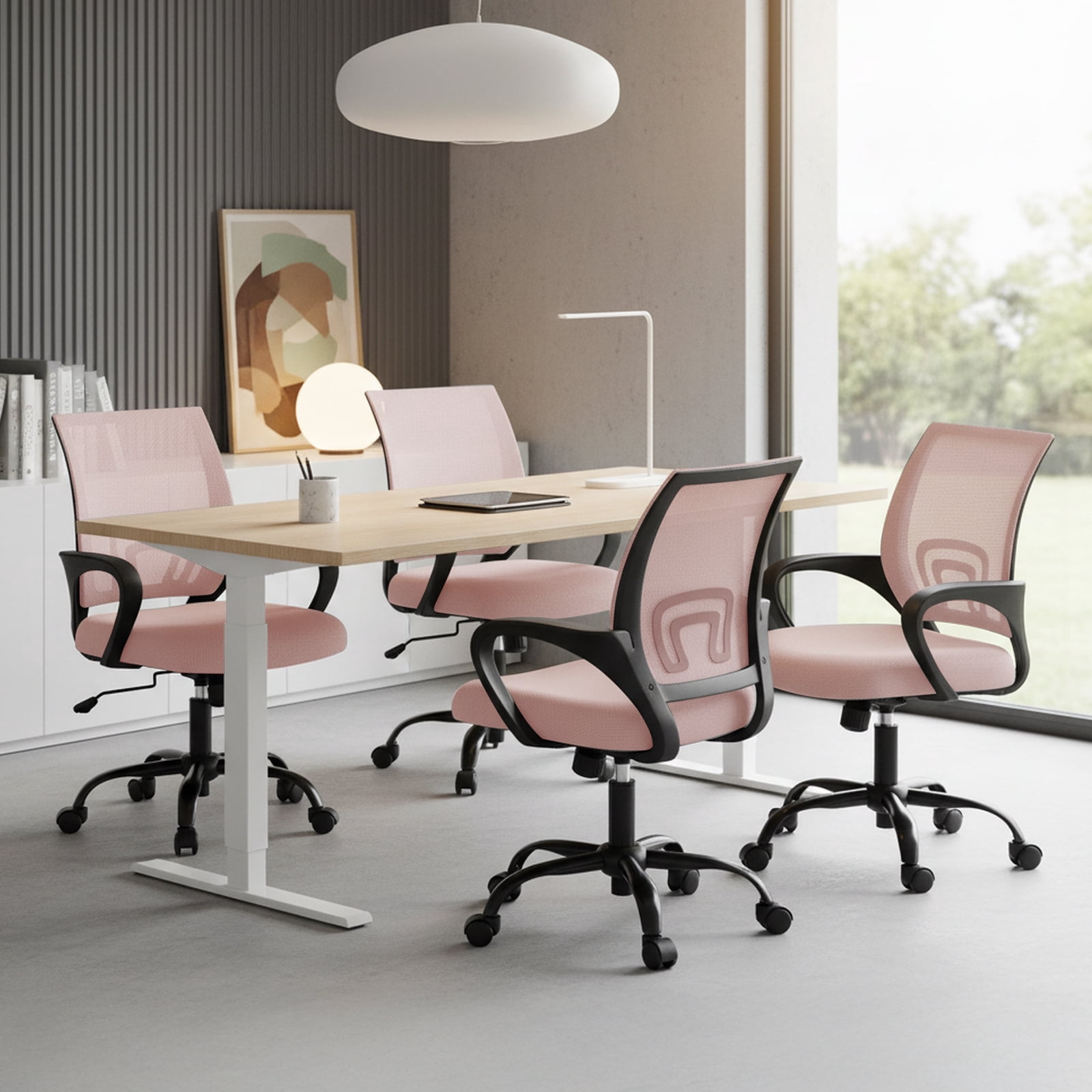 Sweetcrispy 250 lb Ergonomic Office Chair, Mesh Desk Chair with Lumbar Support & Adjustable Height, Rolling Computer Chair for Home Office, Pink