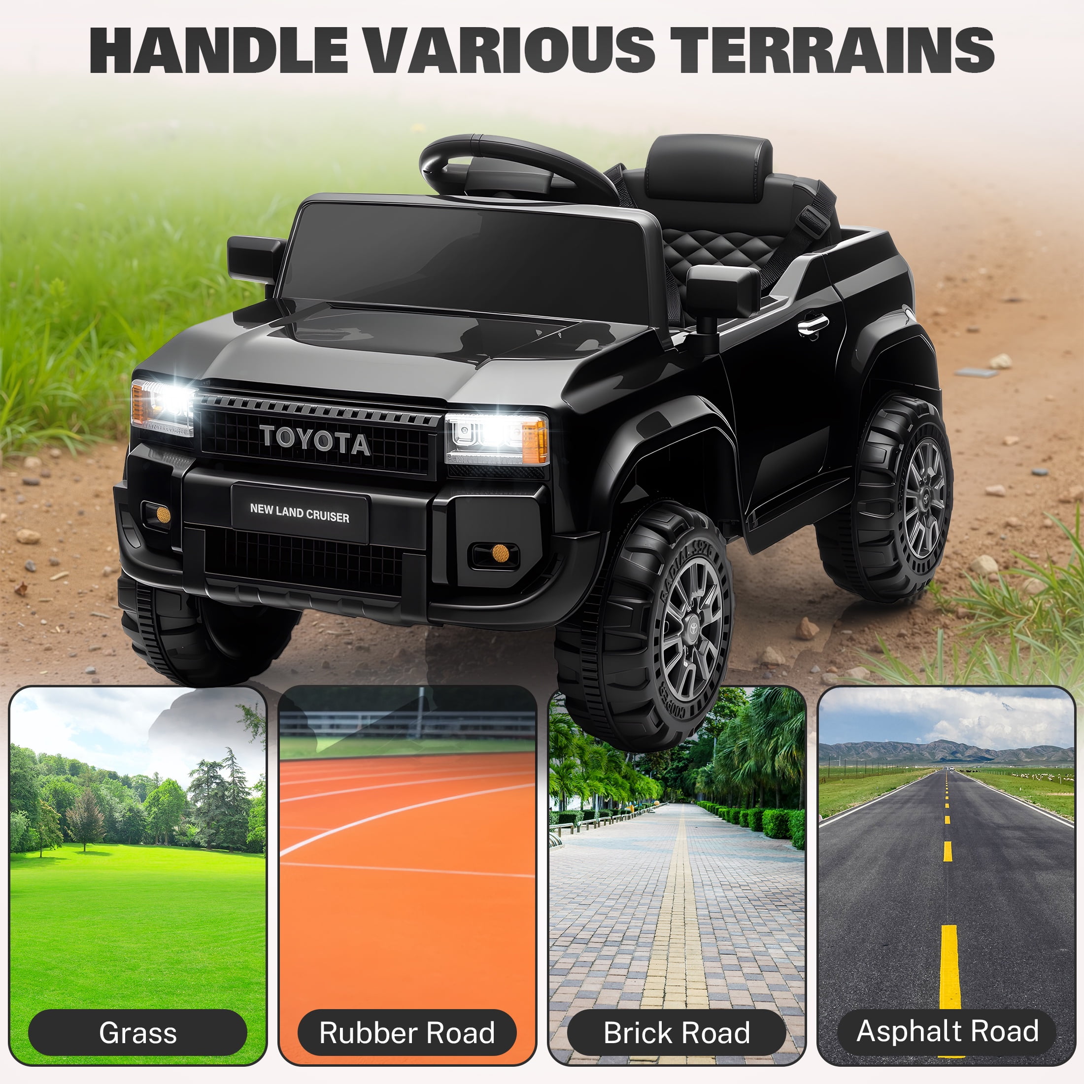 12V Ride on Cars with Remote Control, Licensed Toyota LC250 2024 Ride on Toys Vehicle with Bluetooth, Music, AUX/USB Port, Powered Kids Electric Car for Toddlers Boys Girls Ages 3-5 Gift, Black