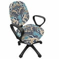 thumbnail image 1 of East Office Chair Slipcover, Vintage Eastern Abstract Floral Pattern with Leaves Grid Style Lines, Protective Stretch Decorative Fabric Cover, Standard Size, Pale and Dark Blue Beige, by Ambesonne, 1 of 5