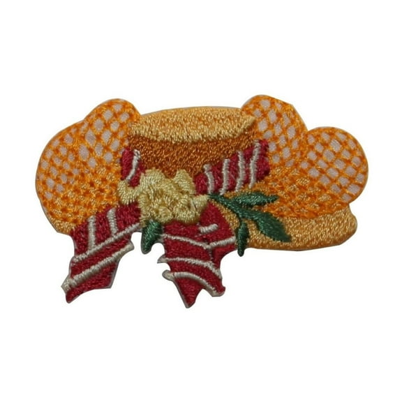 ID 7710 Straw Sun Hat Bow Patch Flower Cap Fashion Embroidered Iron On Applique