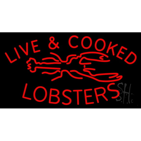 Red Live And Cooked Lobsters Seafood LED Neon Sign 13 x 24 - inches, Clear Edge Cut Acrylic Backing, with Dimmer - Bright and Premium built indoor LED Neon Sign for restaurant decor.