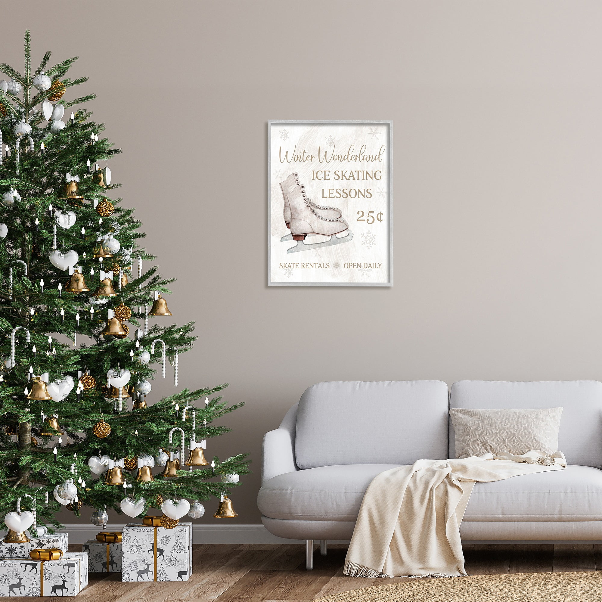 Stupell Industries Ice Skating Lessons Sign Holiday Painting Gray Framed Art Print Wall Art, 24 x 30