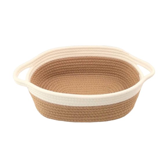 Btomtd Storage Basket Cottons Rope Woven Snack Toy Handle Storage Basket Ovals Storage Basket Handle Basket, Multicolor