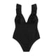thumbnail image 1 of Traje de baño de una pieza para mujer, cuello en V profundo, volantes, correa para el hombro, traje de baño sin espalda para verano, negro, XL, 1 of 6