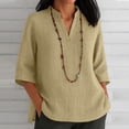 thumbnail image 4 of Favoffer Women Linen Blouses 3/4 Sleeve V Neck Pullover Solid Color Loose Fit Casual Spring Summer Tops for Outdoor Street Vacation Dating, 4 of 8
