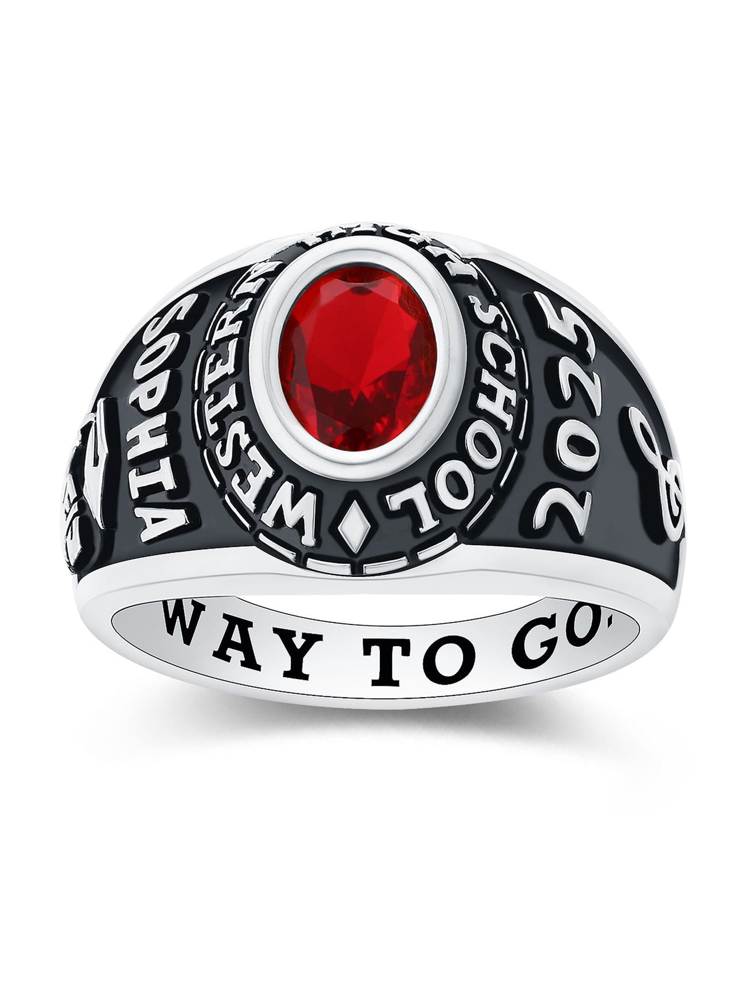 Mementos USA Custom Medium Women's Class Ring 10kt White Gold for High School and College