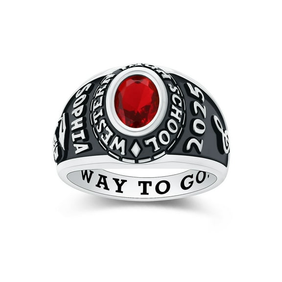 Mementos PJM Custom Medium Women's Class Ring Sterling Silver for High School and College-Platinum
