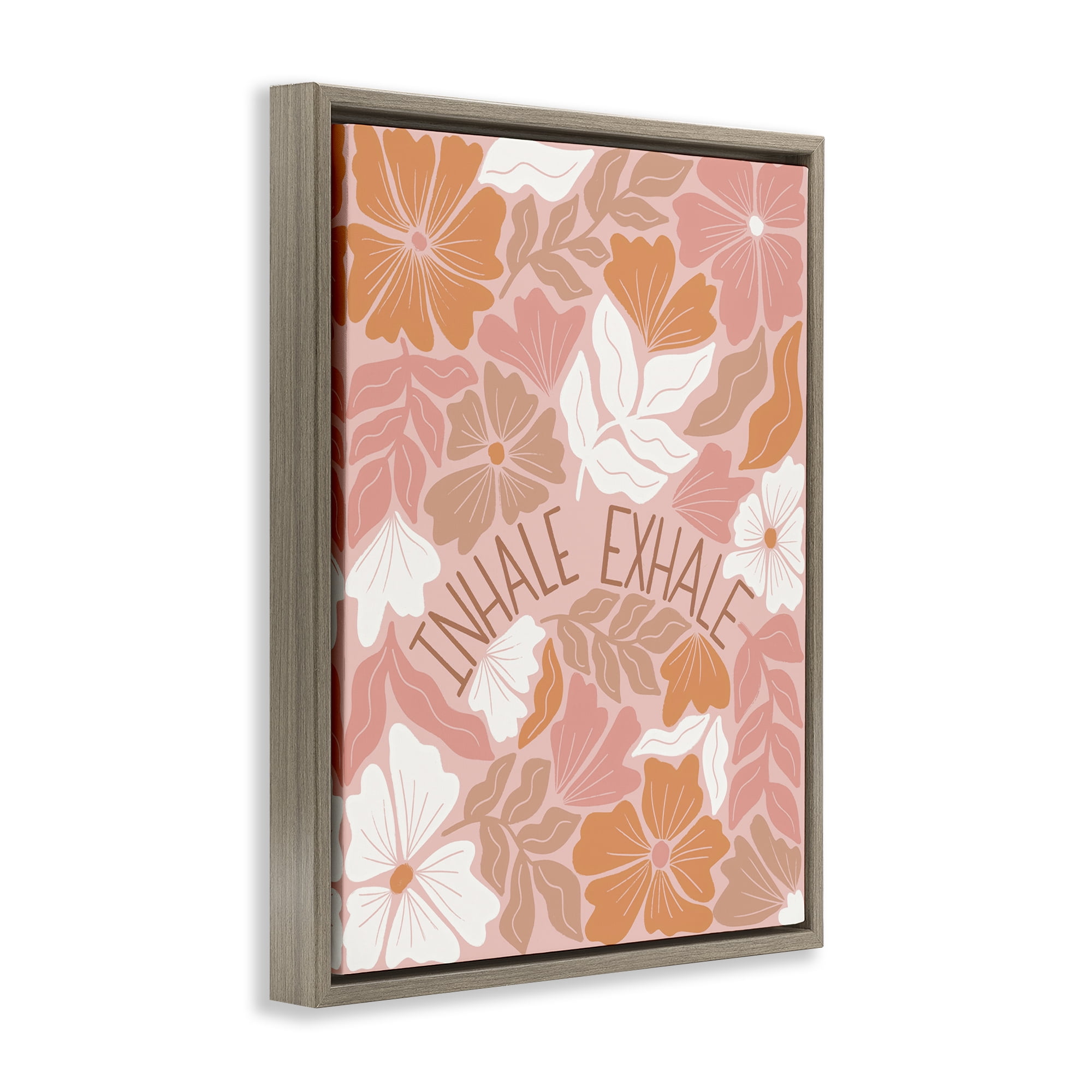 Stupell Industries Inhale Exhale Florals Plants & Flowers Painting Brown Floater Framed Canvas Art Print Wall Art, 25 x 31