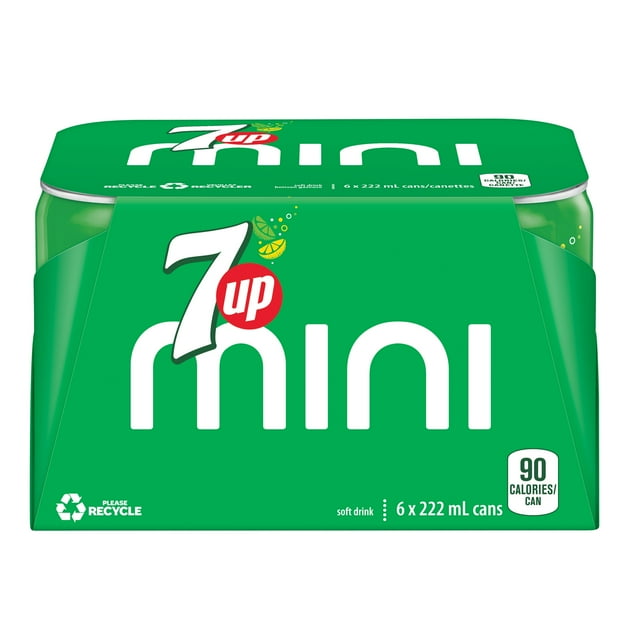 7UP Lemon Lime Soft Drink 6 x222 mL, Mini Cans