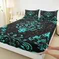 thumbnail image 3 of Manfei Bohemian Damask Bed Sheets Set Full Size, Black Cyan Bedding Sets Full Size, Victorian Flower Top Sheet, Breathable Bedroom Decoration, 4-Piece, 3 of 6
