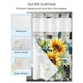 thumbnail image 2 of No Hook Cloth Fabric Shower Curtain with Snap in Liner, Yellow Sunflowers Waterproof Shower Curtains Set with See Through Top Window, Retro Farmhouse Botanical Flowers Leaf Bath Curtains 54"x78", 2 of 6