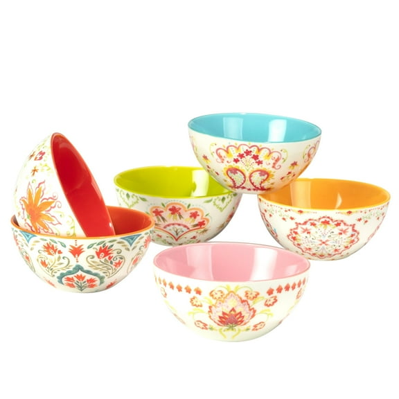 Certified International  Francesca All Purpose 12 oz. Bowls, Set of 6 Assorted Designs - 4.75" Dia x 2.25"