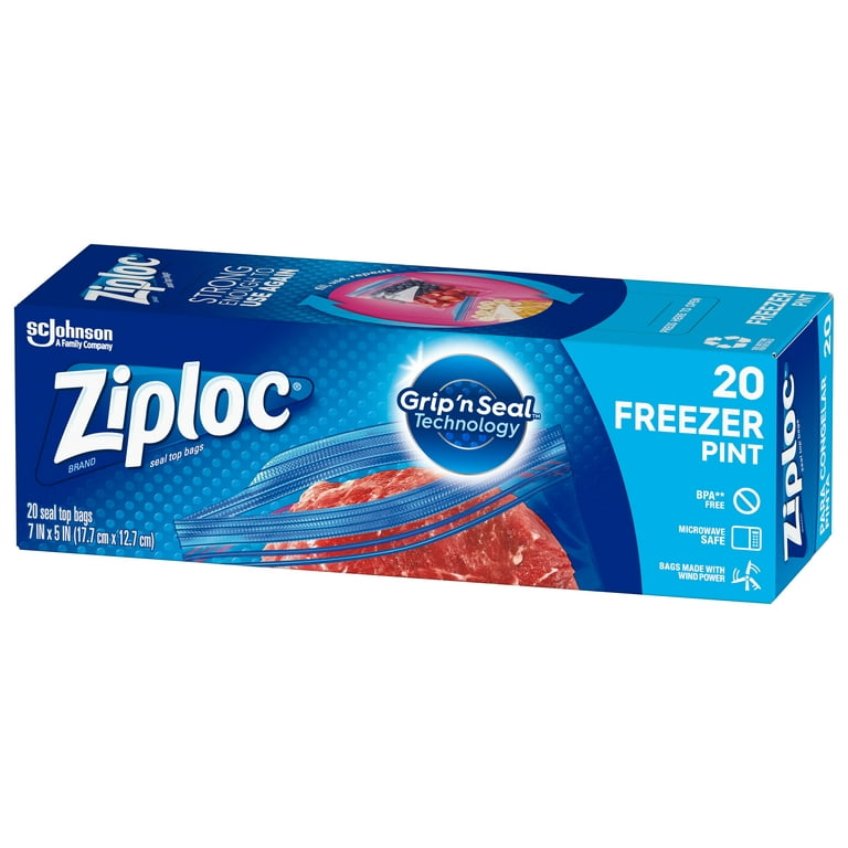 Ziploc Pint Food Storage Freezer Bags, Grip 'n Seal Technology for Easier  Grip, Open, and Close, 20 Count
