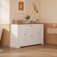thumbnail image 5 of Coffee Bar Cabinet, 56" Sideboard Buffet Cabinet with Drawer, 4 Doors & Open Side Shelves, Storage Cabinet for Kitchen, Dining Room, Living Room, Coffee Station, White+Retro Desktop, 5 of 11