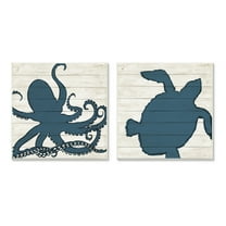 Stupell Industries Nautical Blue Silhouette Octopus Sea Turtle Aquatic Animals, 12 x 12, Design by Julie DeRice